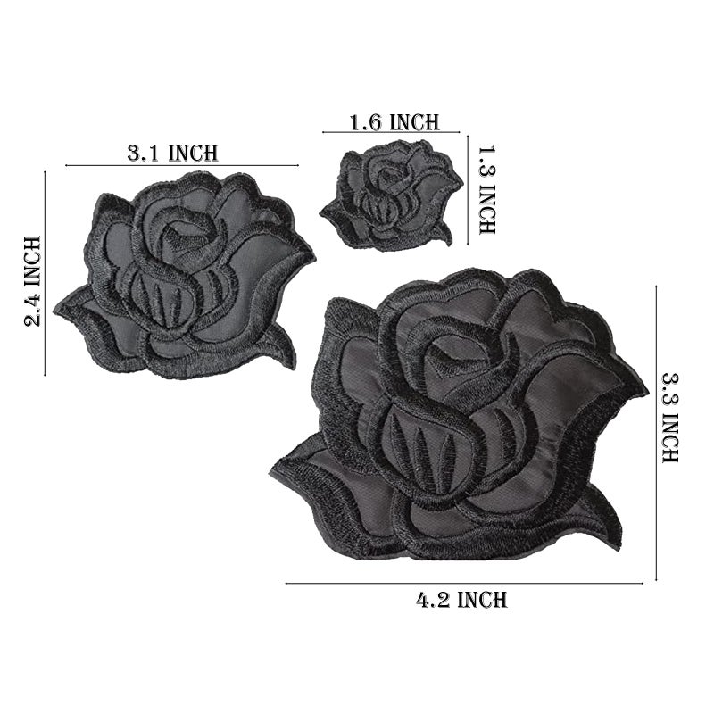U-Sky Sew or Iron on Embroidered Patches | Classic Black Rose Design | Family Clothing DIY Project | Fashion Jackets Jeans Hoodie Vest Bags Hats | 3 Sizes (4.2"x3.3"+3.1"x2.4"+1.6"x1.3") | 3PCs Packâ€‹ - Image 2